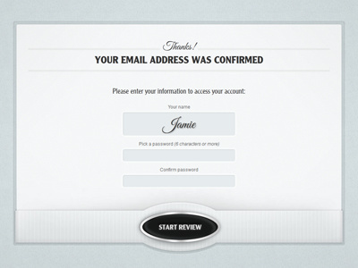 Yoledo Annual Review - confirmation page app blue button confirmation form login name password screen signup start texture web website welcome