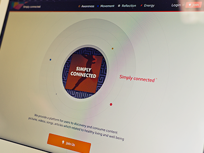 Simply Connected app buttons circle clean footer home page landing page loading minimal navigation orbits simple typography ui ux web