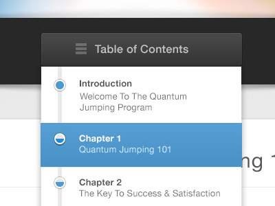 Table of Contents consumption navigation table of contents timeline
