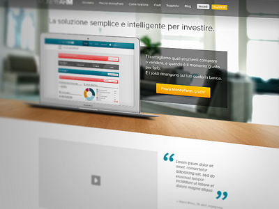 MoneyFarm homepage redesign app background banner batch bg blur blurred call to action desk digital farm fintech fullwidth home homepage landing macbook minimal moneyfarm photo redesign screen slider webapp wood yellow