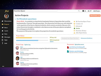 Function Space Projects Screen user interface