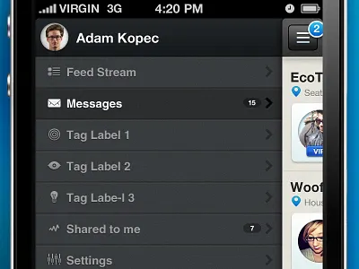 Menu for IOS App app design apple feed gray ios menu ui design woof web studio