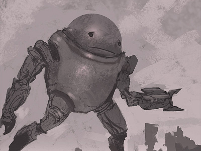 Another sad robot sketch concept art illustration