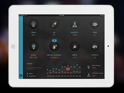 Saltwater Tank Dashboard control center coral dashboard fish icons ios ipad menu stats