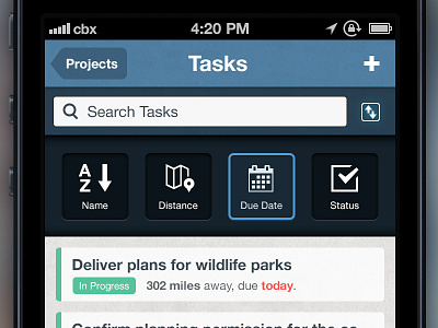 ManagePlaces: Tasks - Sort Order apple experience interface ios iphone list nav navigation search task to do ui user ux