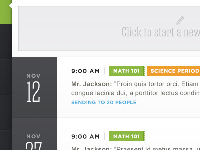 Messages blocking calendar color date input list message messages minimal remind101 serif slab ui