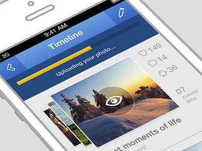 Uploading your photo... album blue flat iphone mobile photos ui view