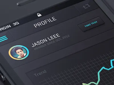 IOS 7 Flat app design button data glow graph header interface ios iphone menu mobile nav bar profile statistics stats ui