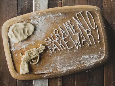 Sacramento Bake War Event Poster bake california cookie cookies debut design dough event flour fold food icing ingredients light photo photography poster sacramento studio war white wood worn