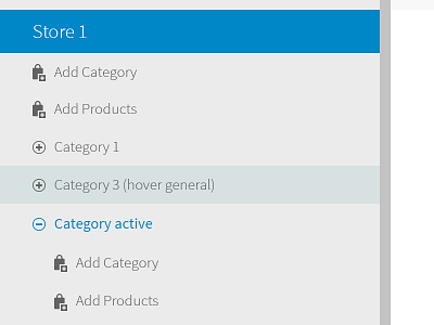 Admin side menu active admin blue category design ezkom gray hover icon icons interface products scroll subcategory ui