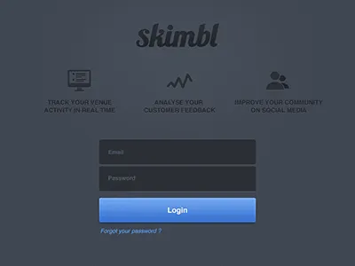 Landing Page - Skimbl blue dark grey forms homepage icons landing page sign up ui web design
