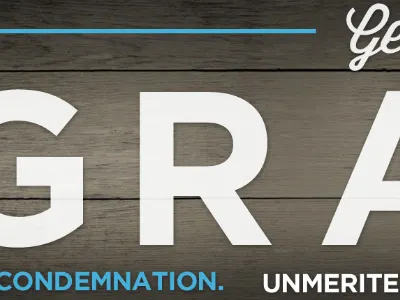 Grace Billboard blue church print sans seirf script texture typography white wood