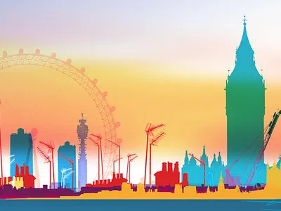 London big ben blue city.cityscape illustration landscape london red