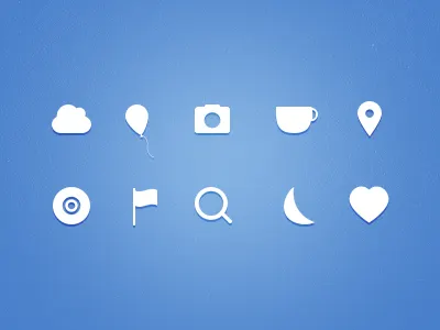 Icns (FREE PSD) balloon camera cloud cup flag heart icons location pin moon search ui vinyl
