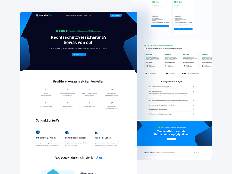 💙 Landingpage for legal tech simplyrightPlus blue clean ui insurance landing page landingpage legaltech ui ux webdesign website