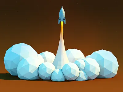 Rocket Lift off c4d file low poly render rocket scene file smoke source