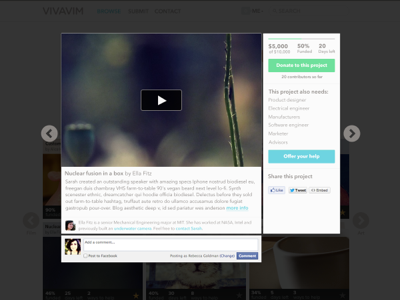 Vivavim - on click funding popup ui web website