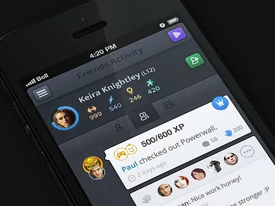 Healthy Heroes (activities) app blue dark game green health ios iphone progress bar purple ui ux
