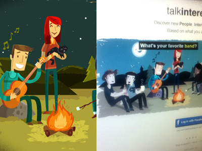 TalkInterest characters community fire friends front page illustration interest outdoors splash page