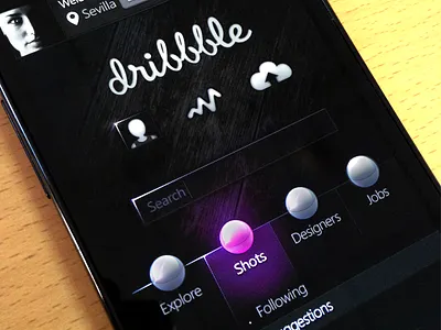 Home App dribbble (concept) account android app black design dribbble flash galaxy icons interface iphone menu page personal pro search shadow shots wood