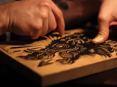 Bush Hog - Carving americana block print boar bush hog castle derrick derrick castle design folk graphic design hog inked art linocut nashville