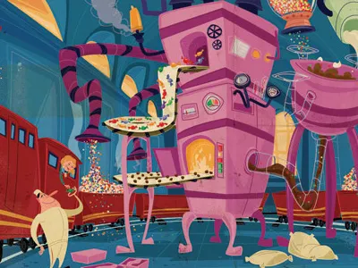 Candy Factory aqua candy factory graphic design illustrator kids pink red train