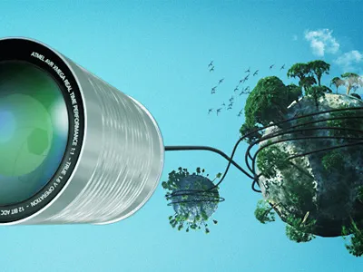 Hello World cinema 4d communication lense photoshop tin can worlds