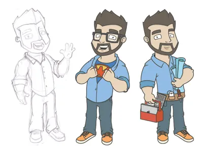 Will Caricatures anatomy arm builder caricature character developer geek glasses hand illustration man music musician sketch super vector wave