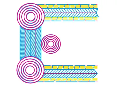 E attachment attachments circle cmyk colorful conceptual decorative detailed dimensional dots letter line lines pattern style type typography