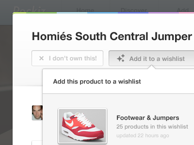 Add to Wishlist clicked design grey hover interface popover ui ux web