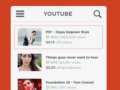 YouTube List View flat ios minimal mobile modern youtube