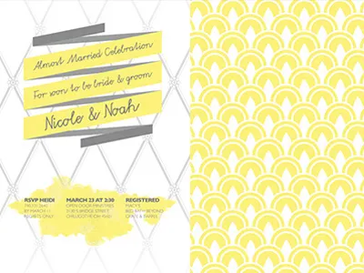 Almost Married Invitations clean color ilustrator typography vintage wedding white yellow