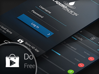 Liquid Spins Android App android android app app button dark download downloader login manager music progress remove ui