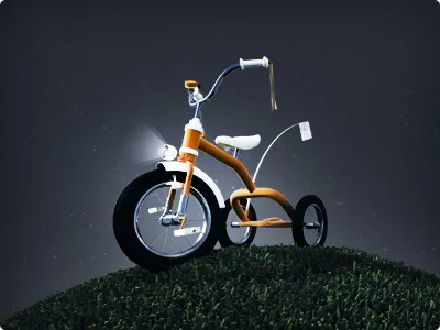 Tricycle - Night 3d animation blue cartoon character children cute day flag fun grass green happy icon light logo mascot object orange play render shadow simple sky streamers sunny texture toy tricycle