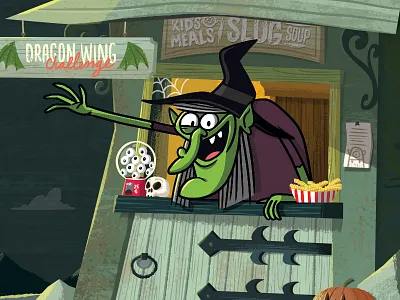 Madam Bunion's Restaurant and Gifts character ghouls illustration texture witch