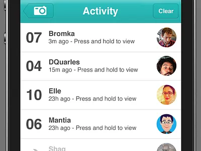 SnapChat Unsolicited Redesign - Activity View activity feed feed ios iphone redesign snapchat unsolicited redesign