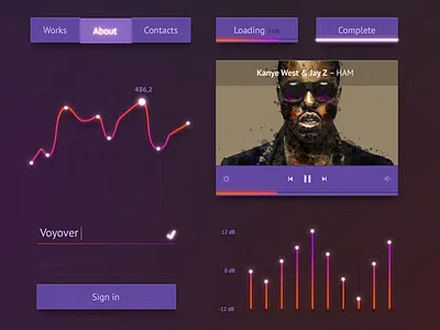 Futuristic Ui Kit blue button equalizer form glow kanye kit loading login menu music player sign in ui