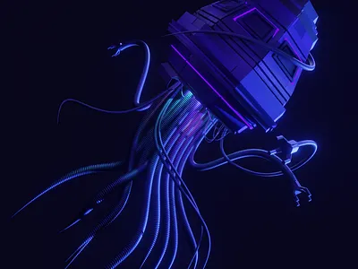 Futuristic medusa 3d blender blue curves cyberpunk futuristic graphic design isometric lights matrix medusa monster neon ocean purple sea