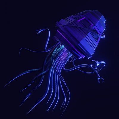 Futuristic medusa 3d blender blue curves cyberpunk futuristic graphic design isometric lights matrix medusa monster neon ocean purple sea