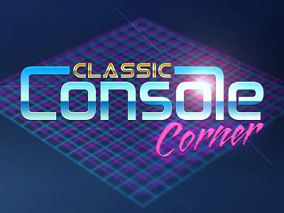 Classic Console Corner 1980s 80s blue gaming gold grid logo pink retro