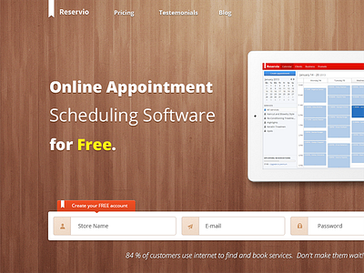 Reservio Landing page design ipad landing page sign up startup web