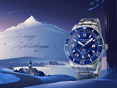 Montblanc - Happy Holidays christmas forest happy holidays illustration lakeside landscape montblanc mountain nightsky scenery ski snow vector village watch winter winterwonderland