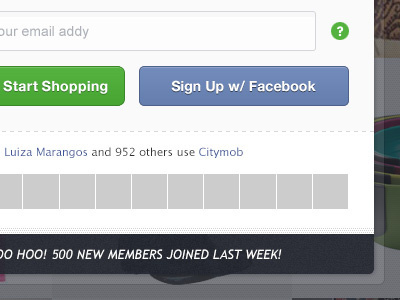 Citymob Sign Up - Wall Version address citymob email facebook facepile login notification password pop up sign in sign up ui wall website