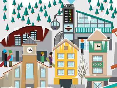 Whistler Illustration architecture building illustration people simple trees village whistler