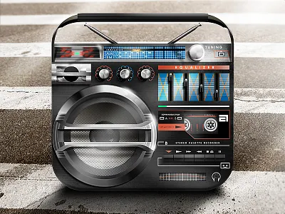 Boombox Icon 90s audio black boom boombox box breakdance cassette composite icon illustration ipad iphone ipod lighting photoshop rap shadow speaker speakers stereo street stripes surreal tape