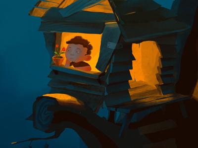 Treehouse house imagine light night tree