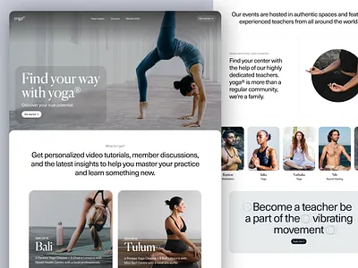 Yoga® Landing Page | HealthTech bali branding cards clean elegant healing health tech hero home page landing page landing website meditation minimal minimalism organic sans serif tulum typography ui yoga