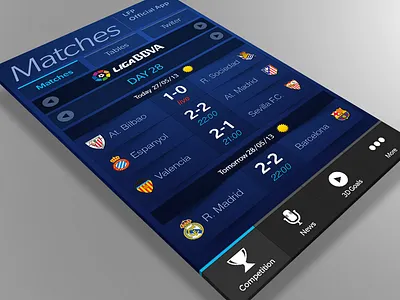 Official LFP application for Blackberry Z10 and Q10 devices 3d ai app application blackberry blue competition day design digital football goal illustrator match menu news official paper photoshop results shadow soccer stats tables team twitter vector weather white