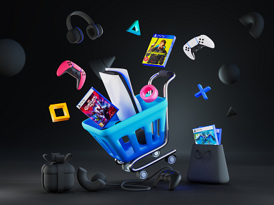 3D Shopping Illustration - Gaming Equipment 3d blender blender 3d dribbble game gaming gaming illustration graphic design illustration joystick playstation xbox