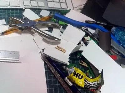 Desk chaos chaos desk mac office papercraft uhu wacom work